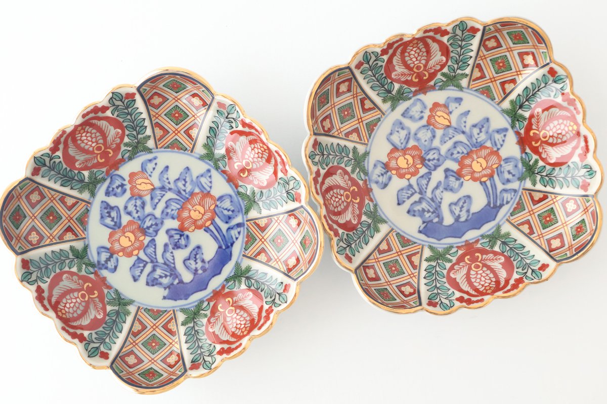 Rinkurou Kiln Chrysanthemum-shaped Small Plate Square Pattern | Hasami Ware