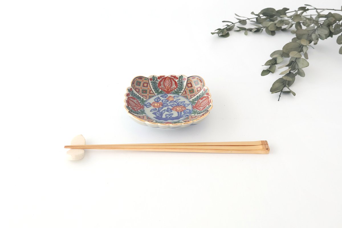 Rinkurou Kiln Chrysanthemum-shaped Small Plate Square Pattern | Hasami Ware