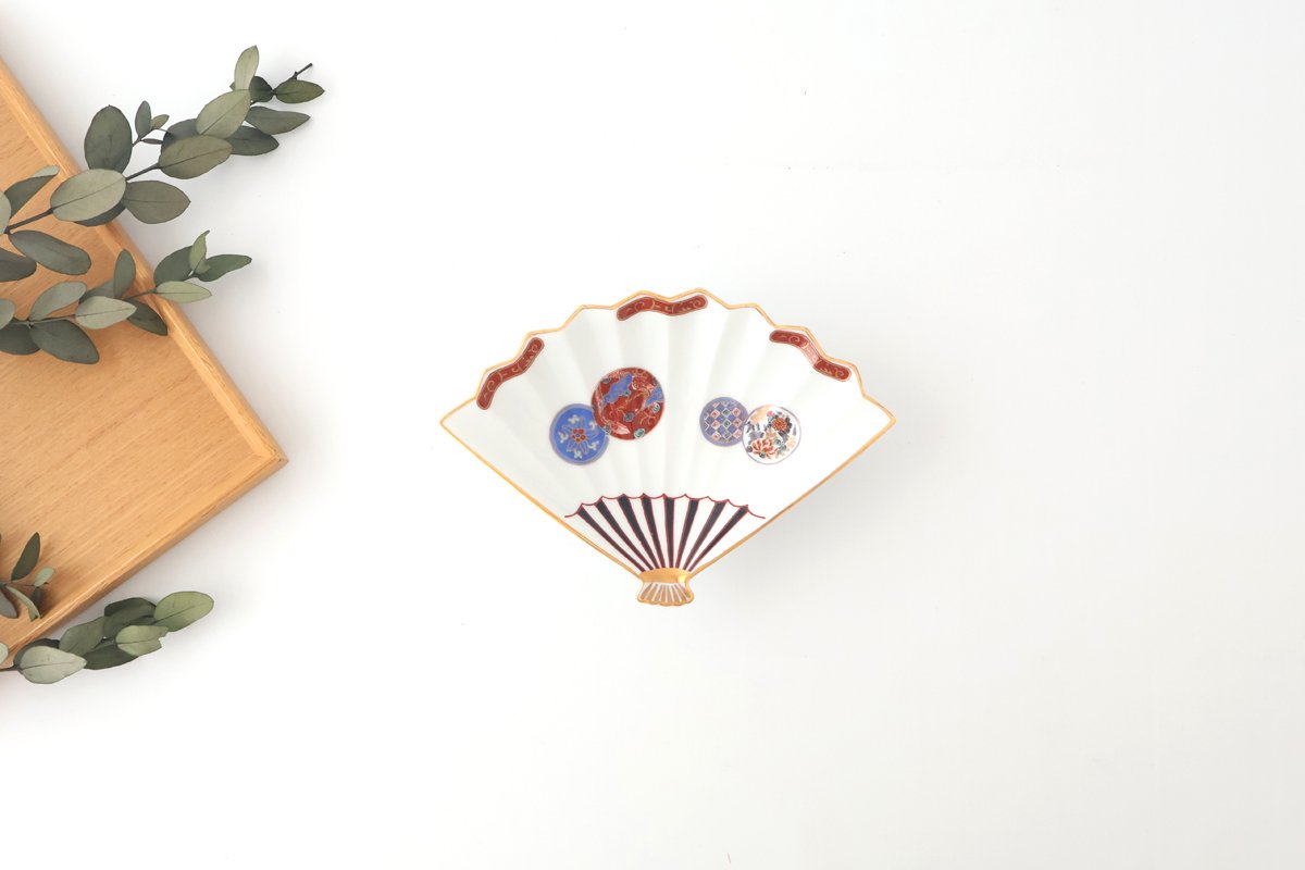 Rinkurou Kiln Fan-shaped Small Plate Red Phoenix Pattern|Hasami Ware