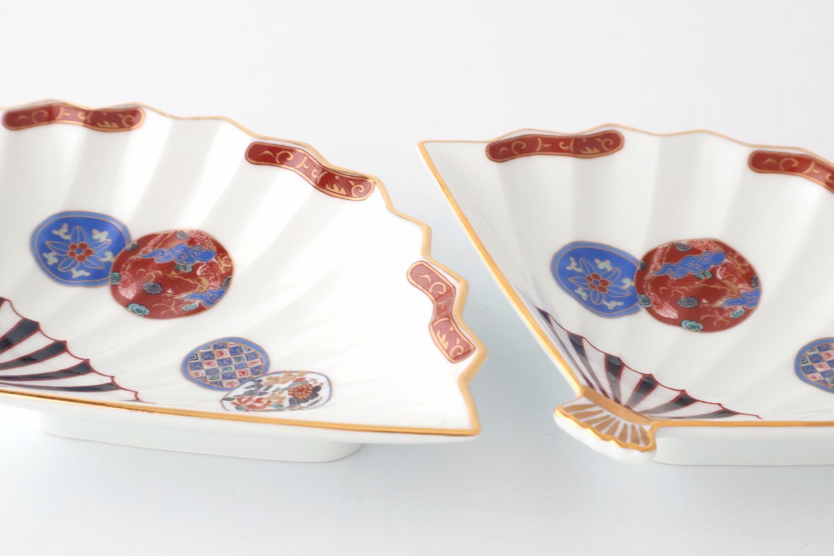 Rinkurou Kiln Fan-shaped Small Plate Red Phoenix Pattern|Hasami Ware