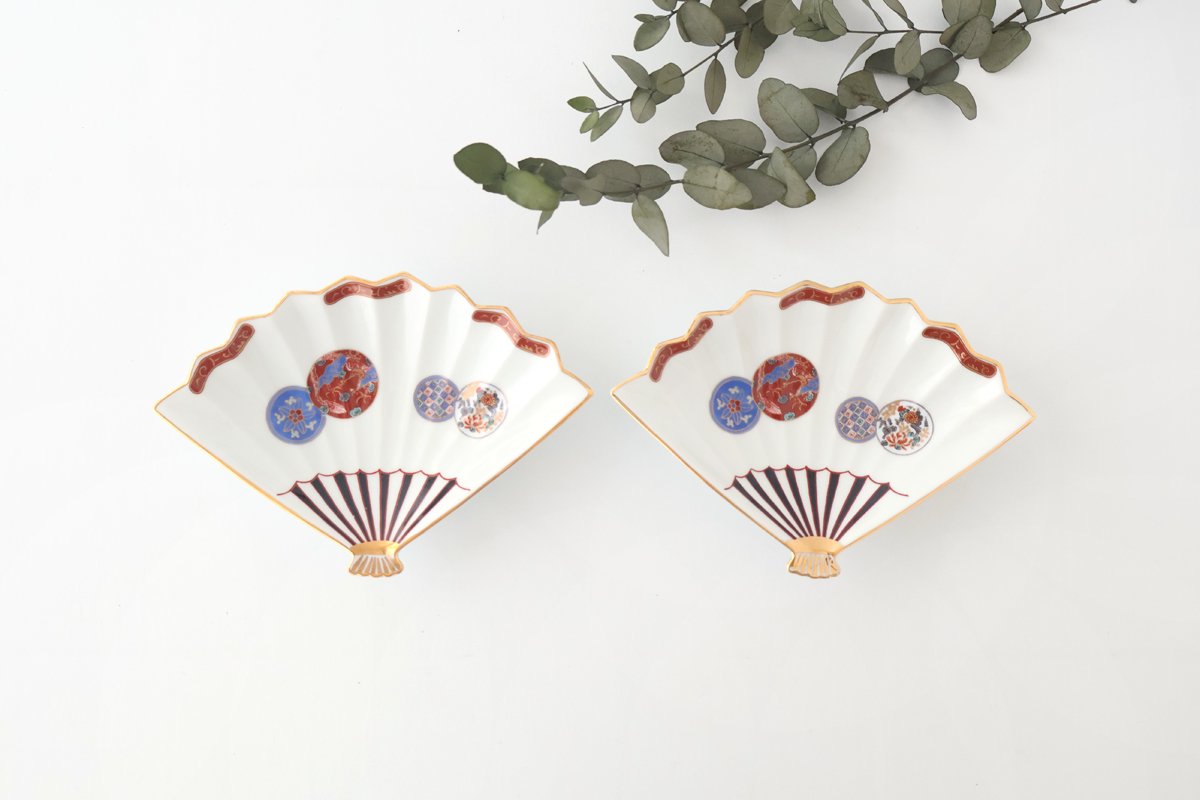 Rinkurou Kiln Fan-shaped Small Plate Red Phoenix Pattern|Hasami Ware