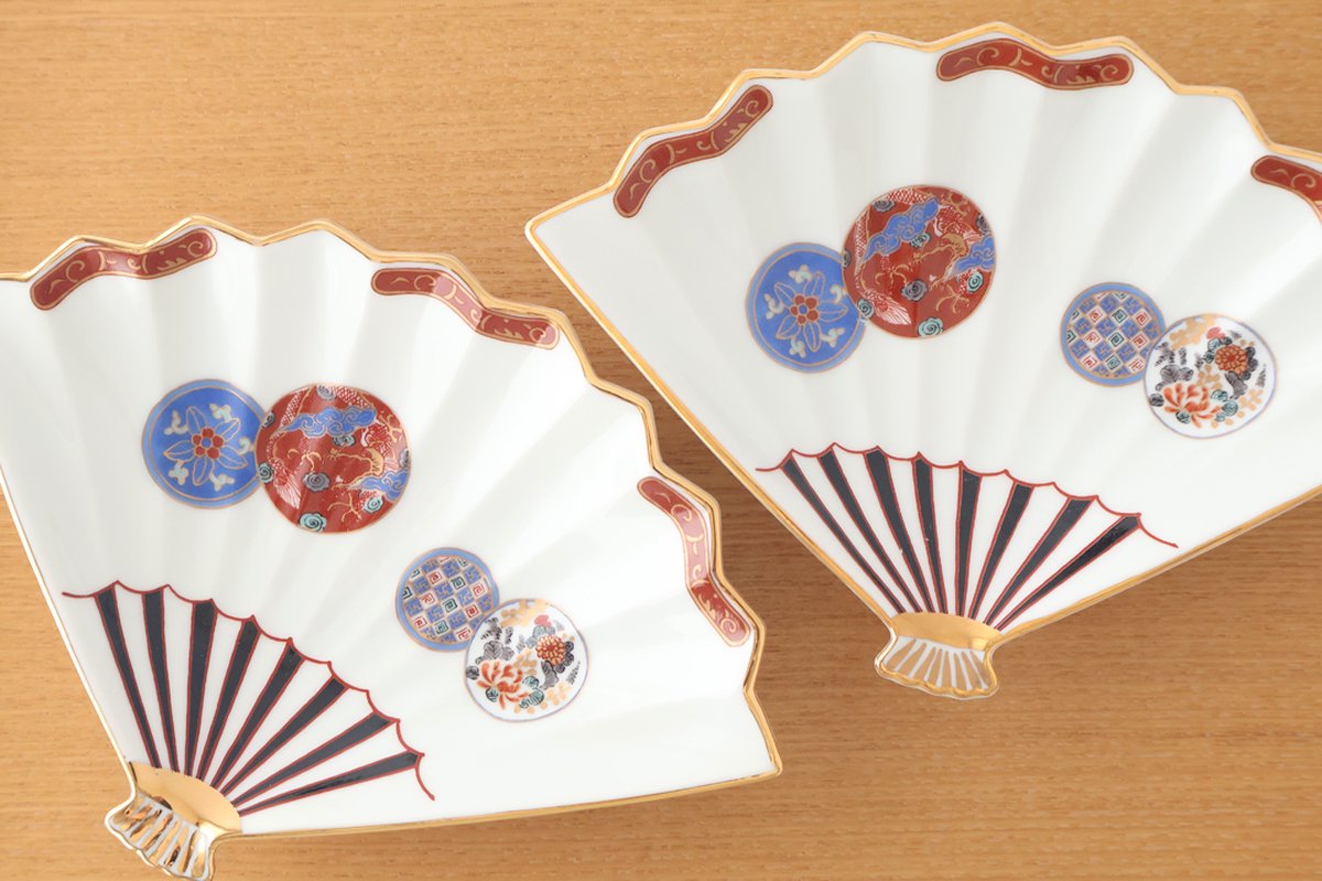 Rinkurou Kiln Fan-shaped Small Plate Red Phoenix Pattern|Hasami Ware