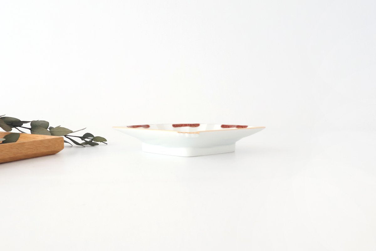 Rinkurou Kiln Fan-shaped Small Plate Red Phoenix Pattern|Hasami Ware