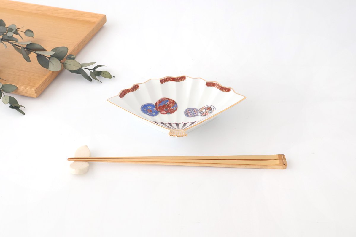 Rinkurou Kiln Fan-shaped Small Plate Red Phoenix Pattern|Hasami Ware