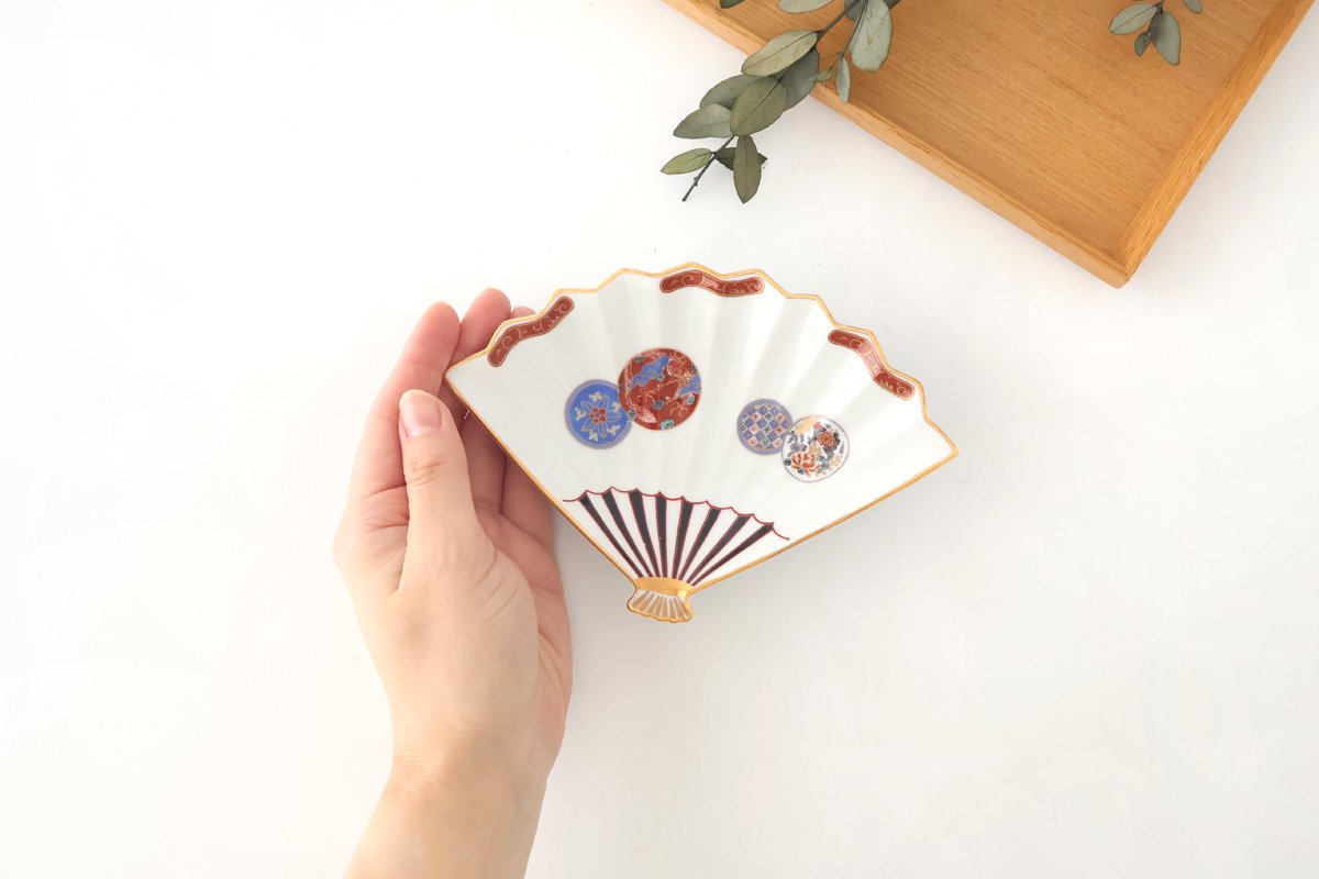 Rinkurou Kiln Fan-shaped Small Plate Red Phoenix Pattern|Hasami Ware