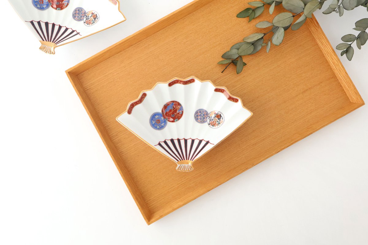 Rinkurou Kiln Fan-shaped Small Plate Red Phoenix Pattern|Hasami Ware