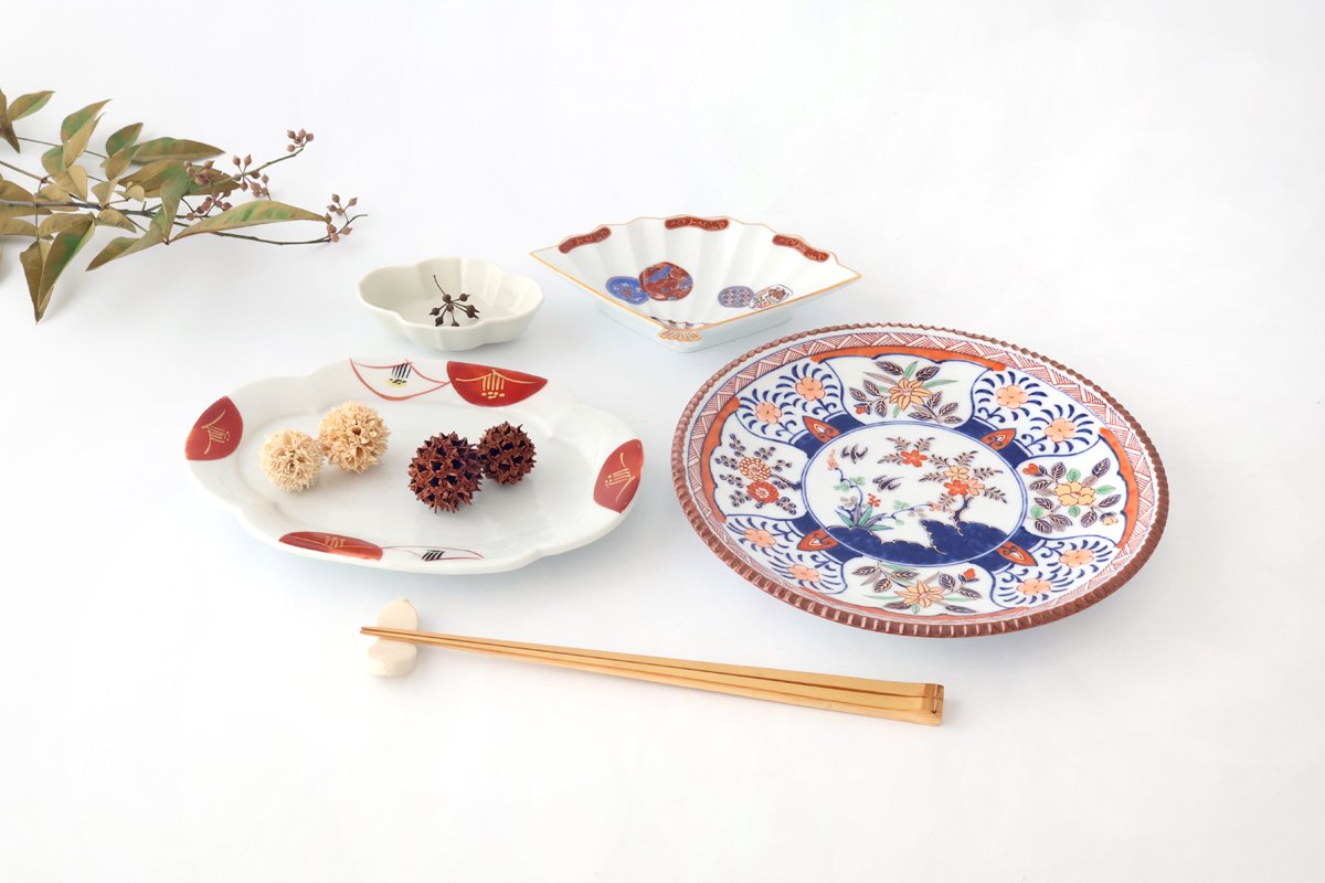 Rinkurou Kiln Fan-shaped Small Plate Red Phoenix Pattern|Hasami Ware