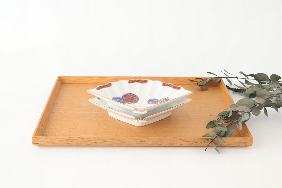 Rinkurou Kiln Fan-shaped Small Plate Red Phoenix Pattern|Hasami Ware