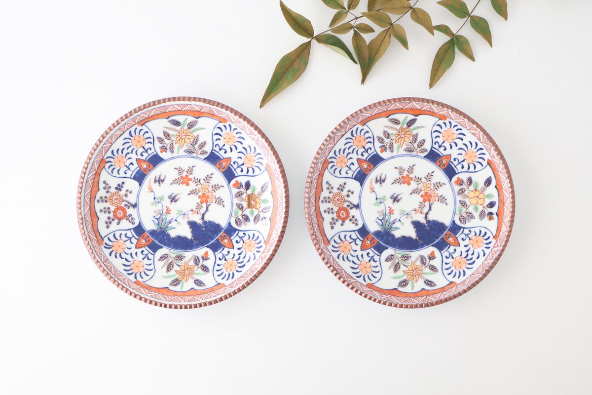 Rinkurou Kiln Round Plate Old Imari Flower and Tree 21cm/10.6in | Hasami Ware