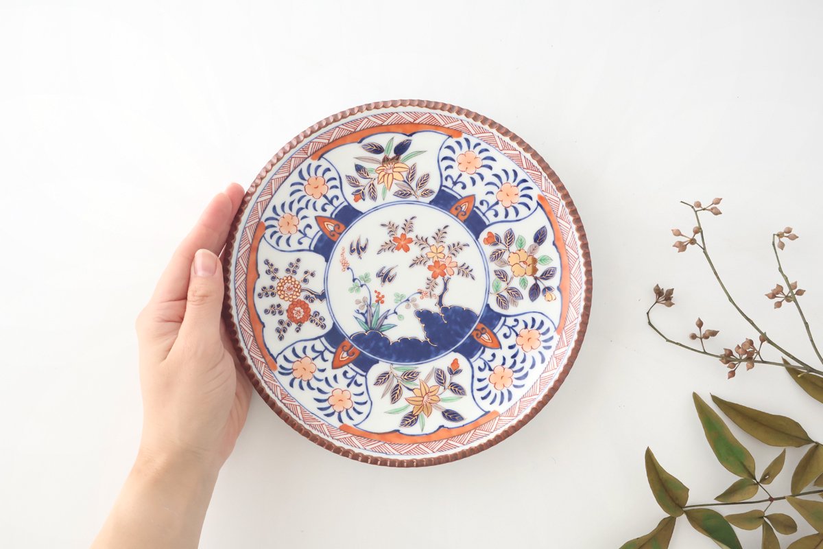 Rinkurou Kiln Round Plate Old Imari Flower and Tree 21cm/10.6in | Hasami Ware