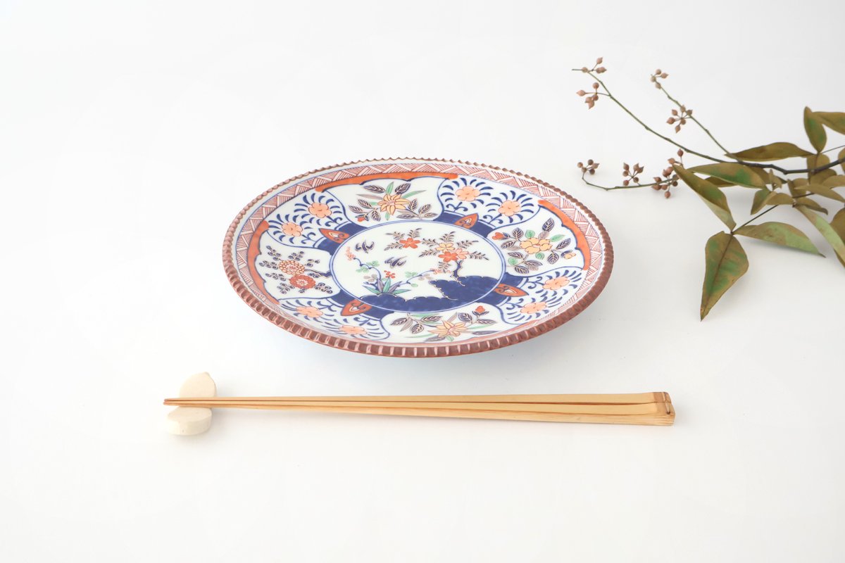 Rinkurou Kiln Round Plate Old Imari Flower and Tree 21cm/10.6in | Hasami Ware