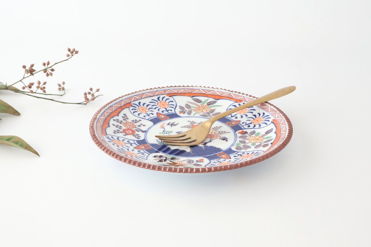 Rinkurou Kiln Round Plate Old Imari Flower and Tree 21cm/10.6in | Hasami Ware