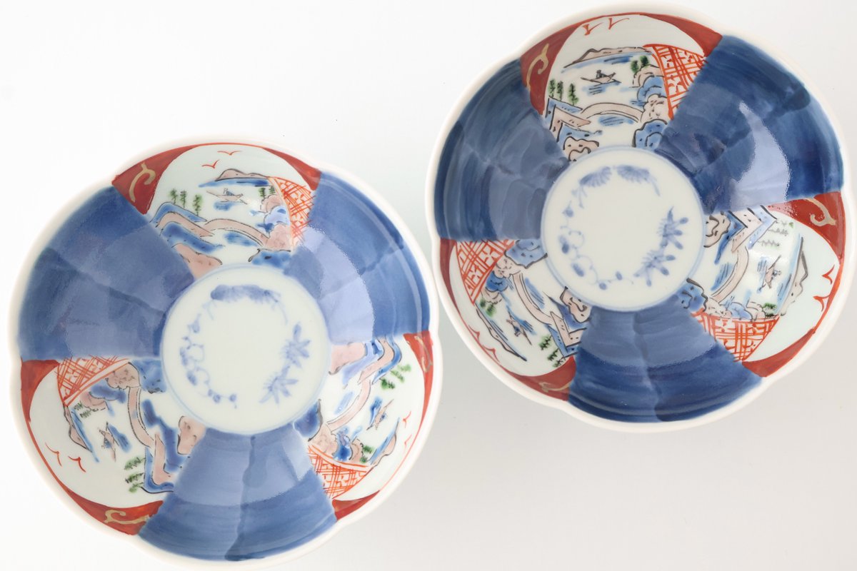 Flower-shaped Bowl Landscape Shochikubai Pattern|Serving Bowl Arita Ware