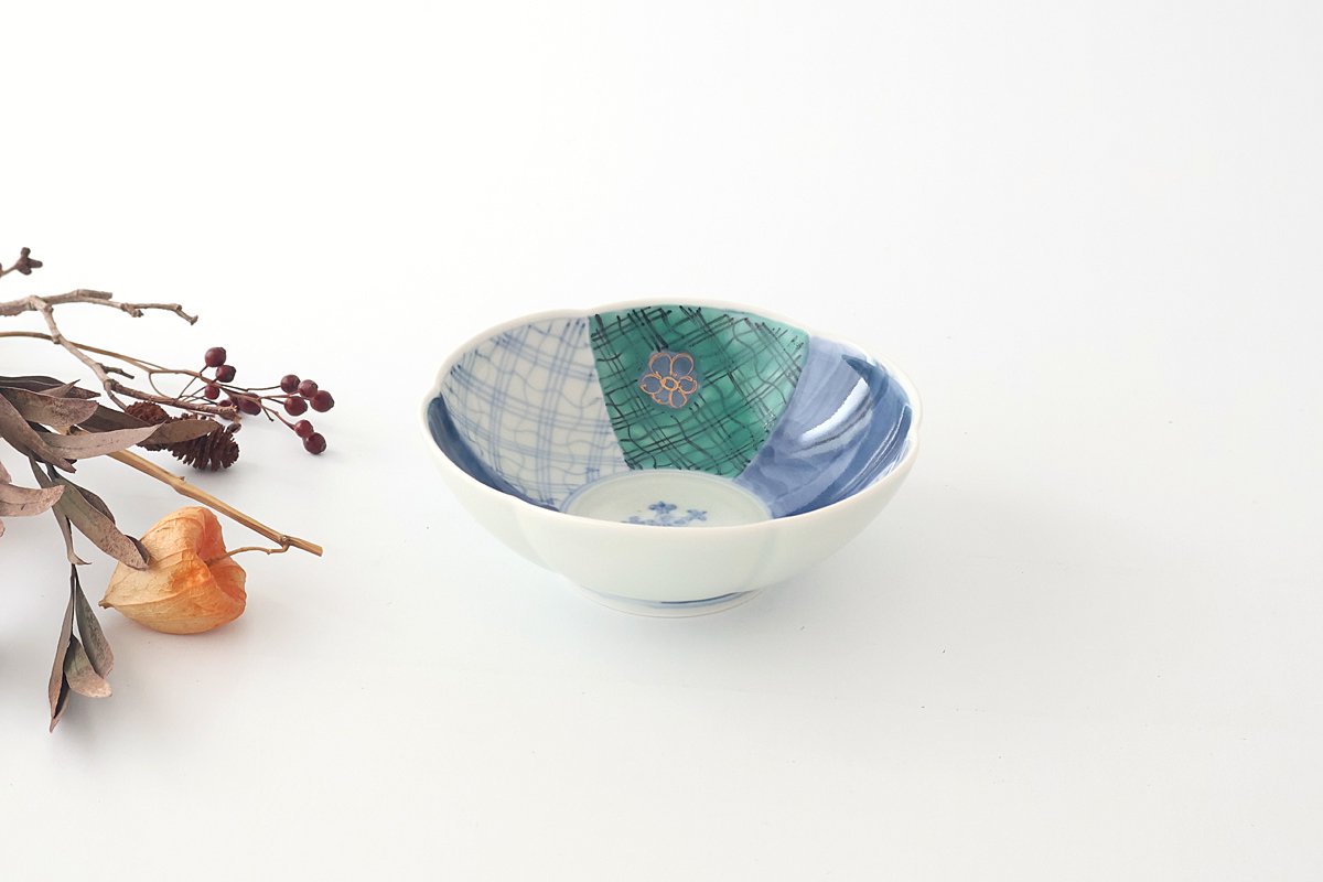 Flower-shaped Bowl Blue and Green|Serving Bowl Arita Ware