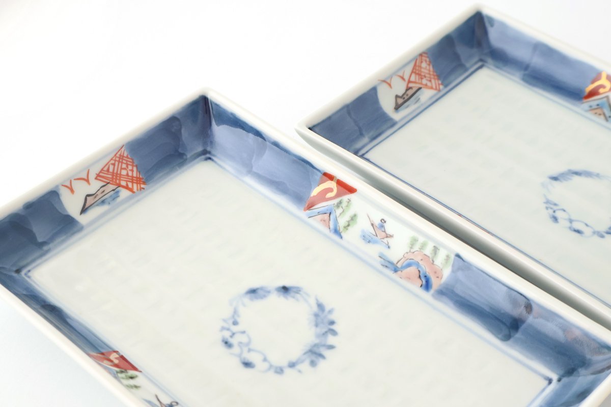 Rectangle Plate Landscape Shochikubai|Sushi Plate Arita Ware