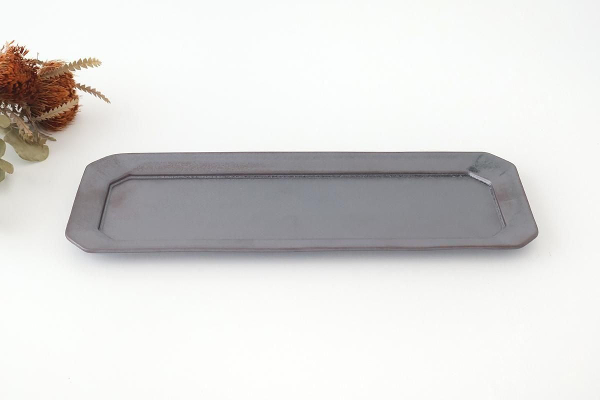 Kosen Kiln Long Octogonal Plate Black | Sushi Plate Banko Ware