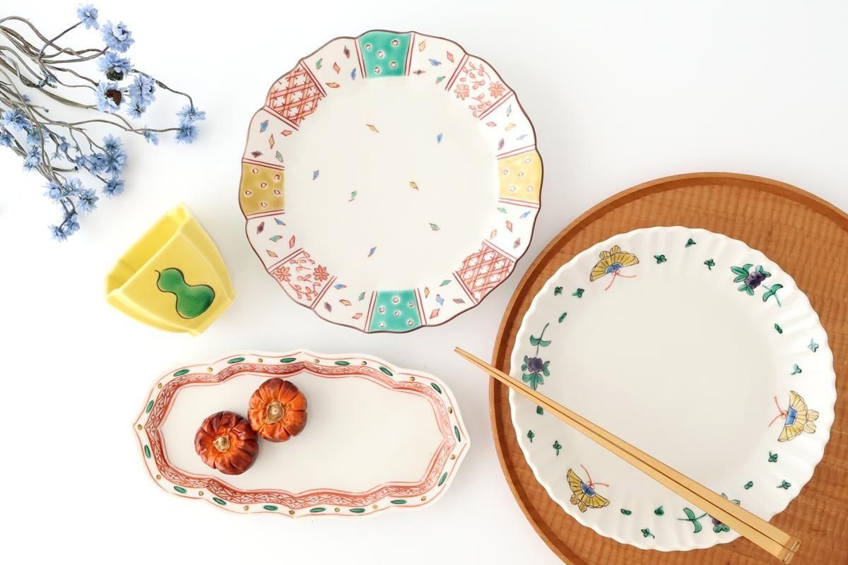 Kutani Bitoen Rectangle Plate Red and Green | Sushi Plate Kutani Ware