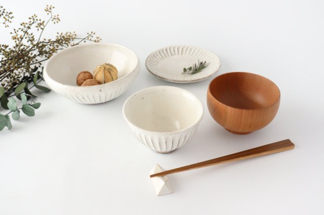 Rice Bowl Linecarved White| Mino Ware