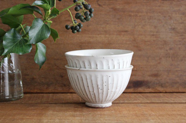 Rice Bowl Linecarved White| Mino Ware