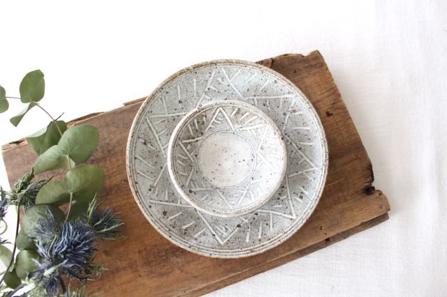 Round Plate Suna Karatsu Mishima 15cm/5.9in | Mino Ware-Detail14