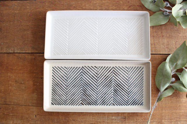 ORIME Rectangle Plate Herringbone White | Sushi Plate Hasami Ware-Detail13