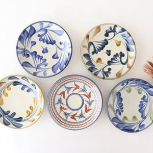 Toshin Kiln Round Plate Blue&Brown Arabesque 15cm/5.9in | Tsuboya Ware Yachimun-Detail12