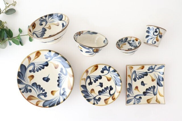 Toshin Kiln Round Plate Blue&Brown Arabesque 15cm/5.9in | Tsuboya Ware Yachimun-Detail13