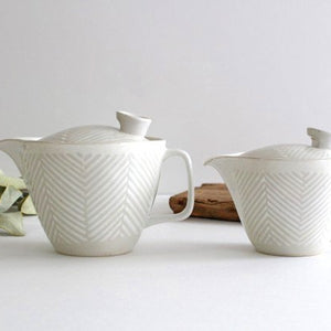 ORIME Japanese Teapot Herringbone White Large | Kyusu Hasami Ware-Detail14