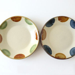 Toshin Kiln Round Plate Brown and Green Dots 15cm/5.9in | Tsuboya Ware Yachimun-Detail12