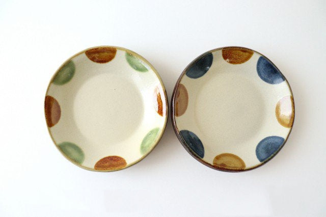 Toshin Kiln Round Plate Brown and Green Dots 15cm/5.9in | Tsuboya Ware Yachimun-Detail12