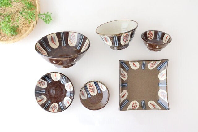 Toshin Kiln Round Bowl Red-painted  15cm/5.9in | Tsuboya Ware Yachimun-Detail14