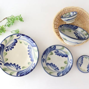 Toshin Kiln Round Bowl Blue and Green Arabesque 15cm/5.9in | Tsuboya Ware Yachimun-Detail14