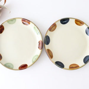 Toshin Kiln Round Plate Brown and Green Dots 21cm/8.3in | Tsuboya Ware  Yachimun-Detail12