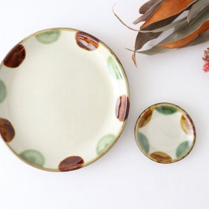 Toshin Kiln Round Plate Brown and Green Dots 21cm/8.3in | Tsuboya Ware  Yachimun-Detail13