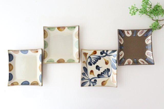 Toshin Kiln Square Plate Arabesque Blue&Brown | Sushi Plae Tsuboya Ware Yachimun-Detail12