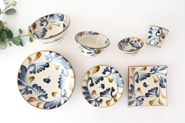 Toshin Kiln Square Plate Arabesque Blue&Brown | Sushi Plae Tsuboya Ware Yachimun-Detail13