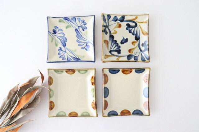 Toshin Kiln Square Plate Arabesque Blue | Sushi Plae Tsuboya Ware Yachimun-Detail12