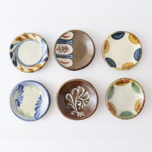 Toshin Kiln Small Round Plate Brown and Green Dots 9cm/3.5in | Tsuboya Ware Yachimun-Detail12