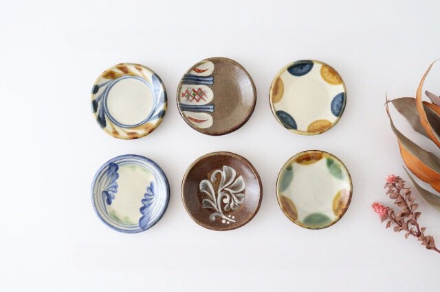 Toshin Kiln Small Round Plate Brown and Green Dots 9cm/3.5in | Tsuboya Ware Yachimun-Detail12