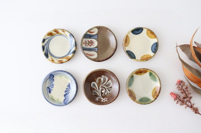 Toshin Kiln Small Round Plate Brown and Blue Dots 9cm/3.5in | Tsuboya Ware Yachimun-Detail12