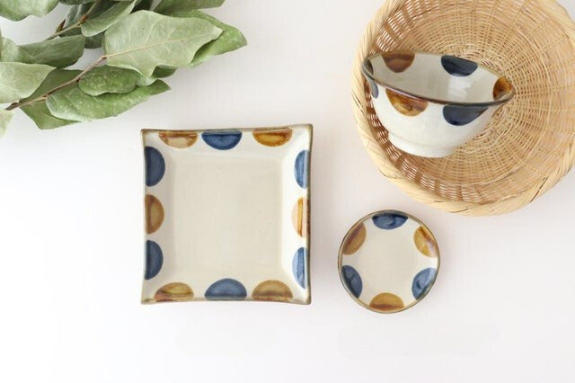 Toshin Kiln Small Round Plate Brown and Blue Dots 9cm/3.5in | Tsuboya Ware Yachimun-Detail13