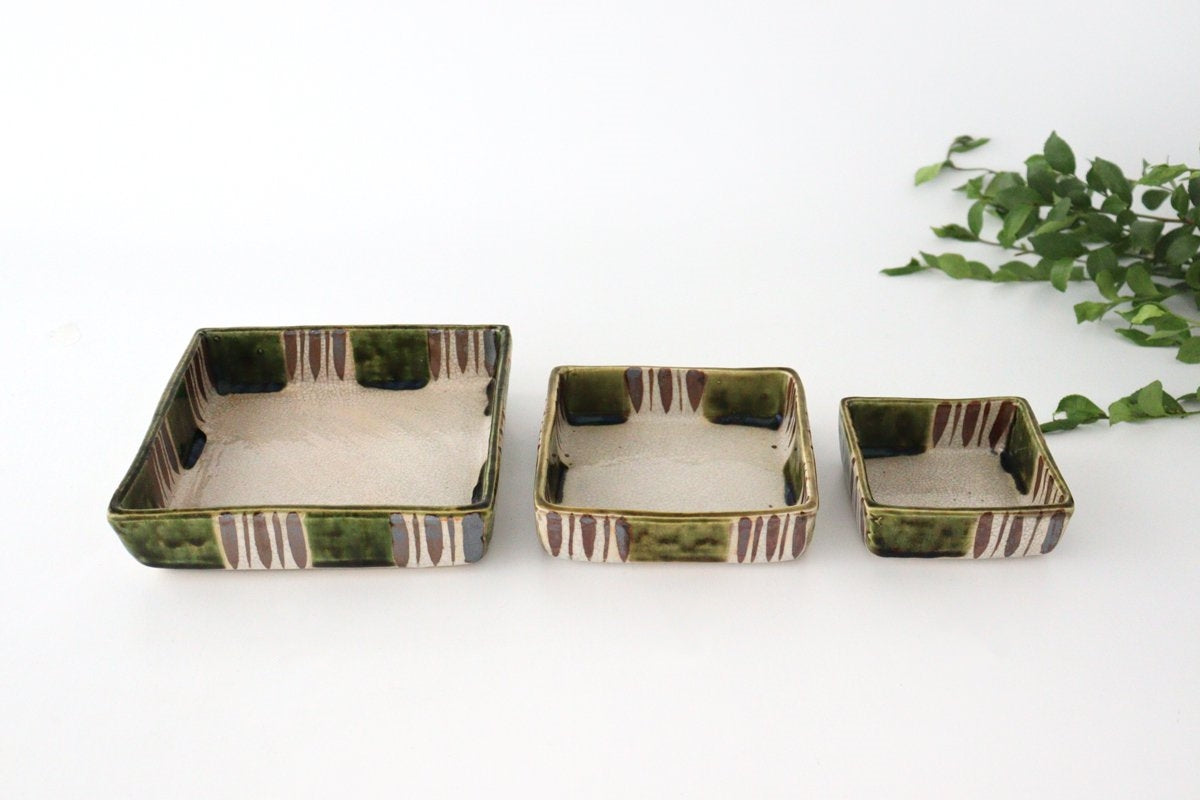 Kitagama Kasen Hiroshige Kato Big Square Bowl Oribe | Serving Bowl Seto Ware