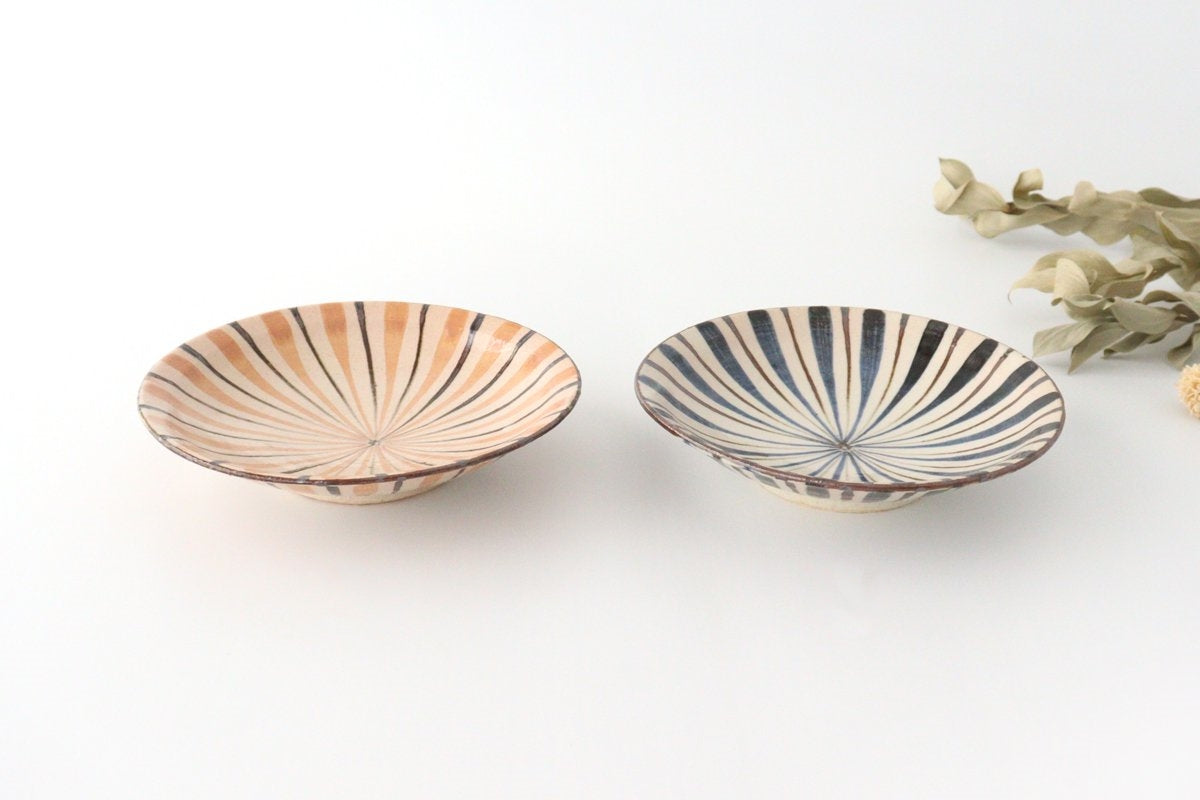 Flat Bowl Stripes Blue 18cm/7.1in | Serving Bowl Mino Ware