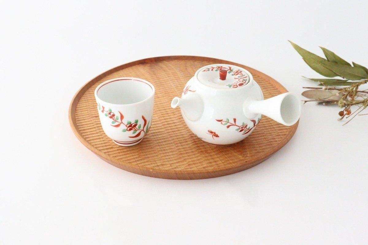 Japanese Teapot Banreki Hand-painted Vermilion | Kyusu Hasami Ware