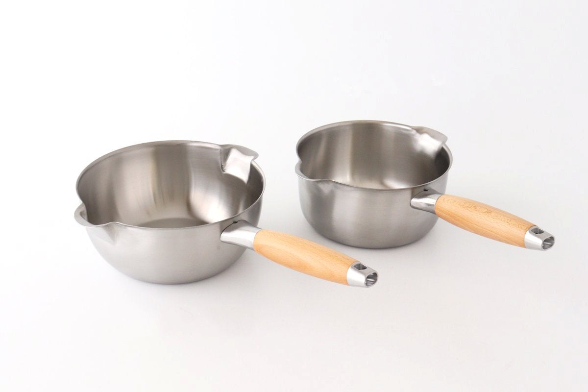 aikata/Yoshikawa Double-Spouted Stainless Steel Yukihira Pan 18cm