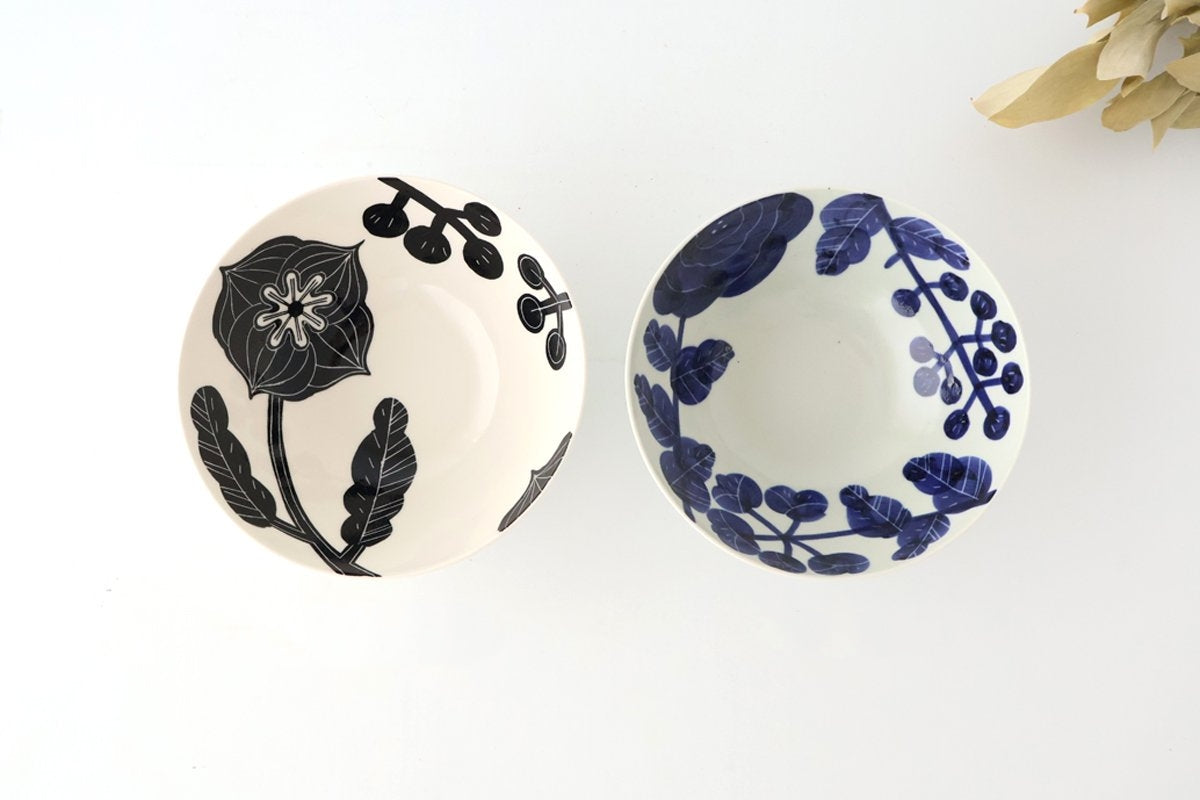 Fururu Rounbd Bowl Black Flower | Serving Bowl Hasami Ware