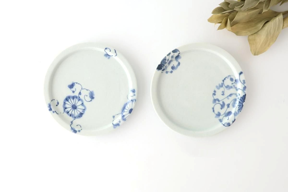 Round Flat Plate Blue Chrysanthemum 14.5㎝/5.7in | Arita Ware