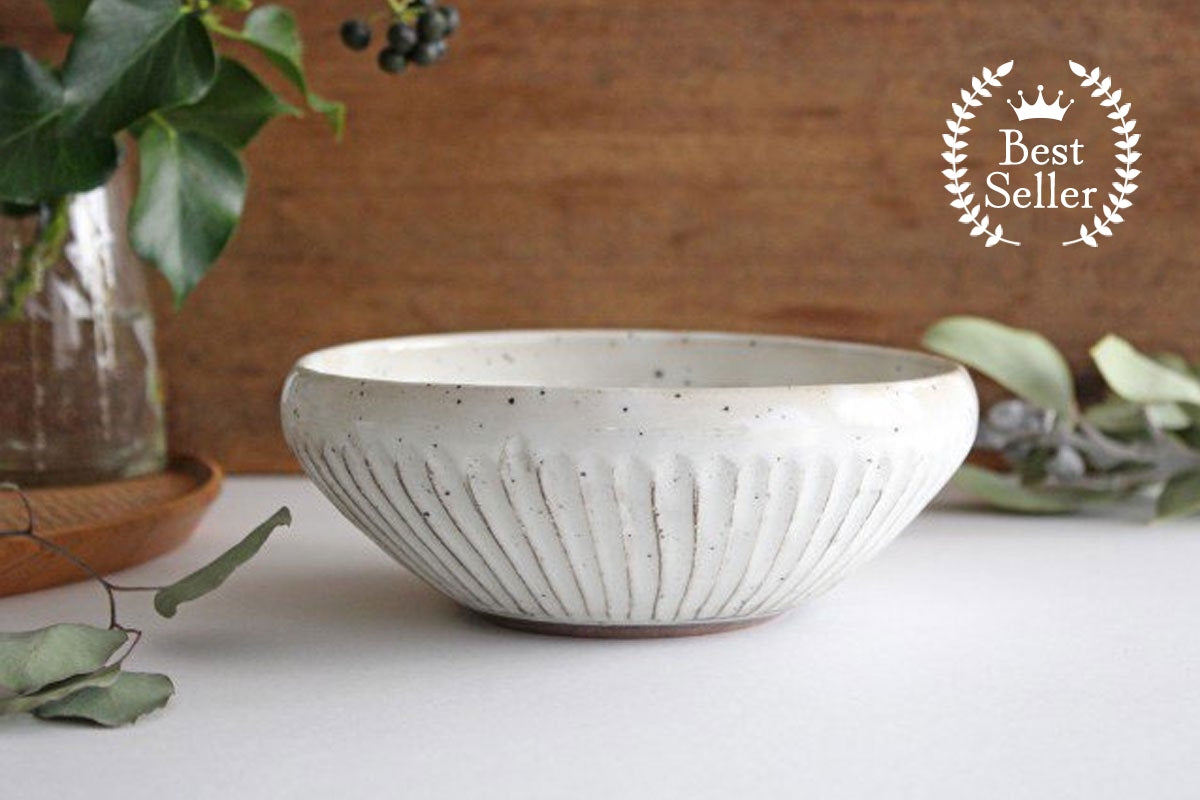 Large Bowl Shinogi White | Serving Bowl Mino Ware-TOP
