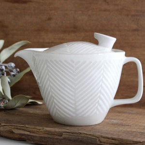 ORIME Japanese Teapot Herringbone White Large | Kyusu Hasami Ware-TOP