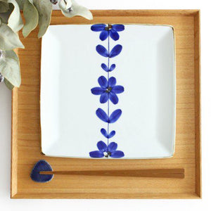 Square Plate Hand  Blue Flower 21cm/8.3in  | Sushi Plate Hasami Ware-TOP